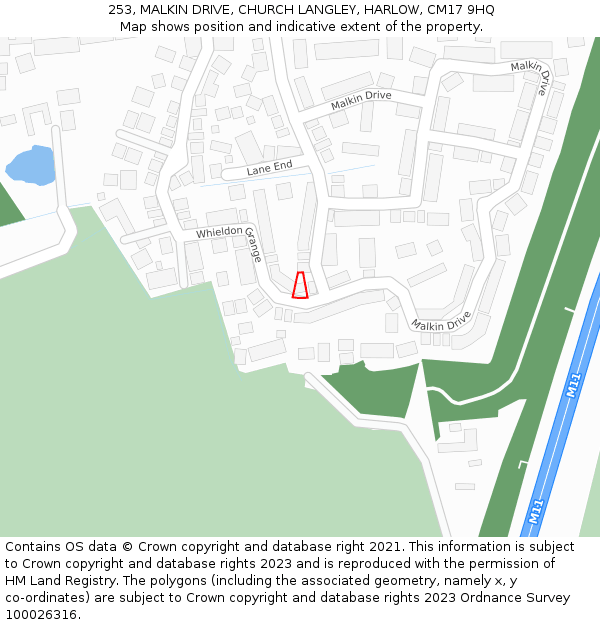 253, MALKIN DRIVE, CHURCH LANGLEY, HARLOW, CM17 9HQ: Location map and indicative extent of plot