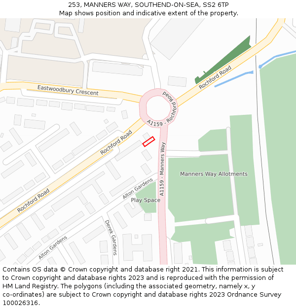 253, MANNERS WAY, SOUTHEND-ON-SEA, SS2 6TP: Location map and indicative extent of plot