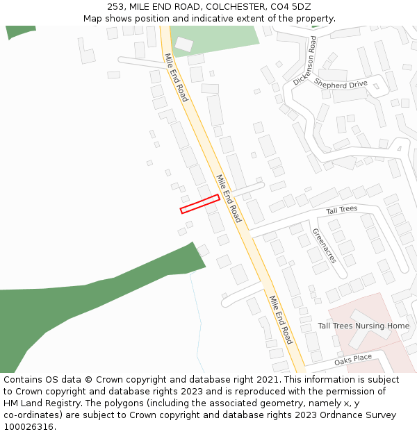 253, MILE END ROAD, COLCHESTER, CO4 5DZ: Location map and indicative extent of plot