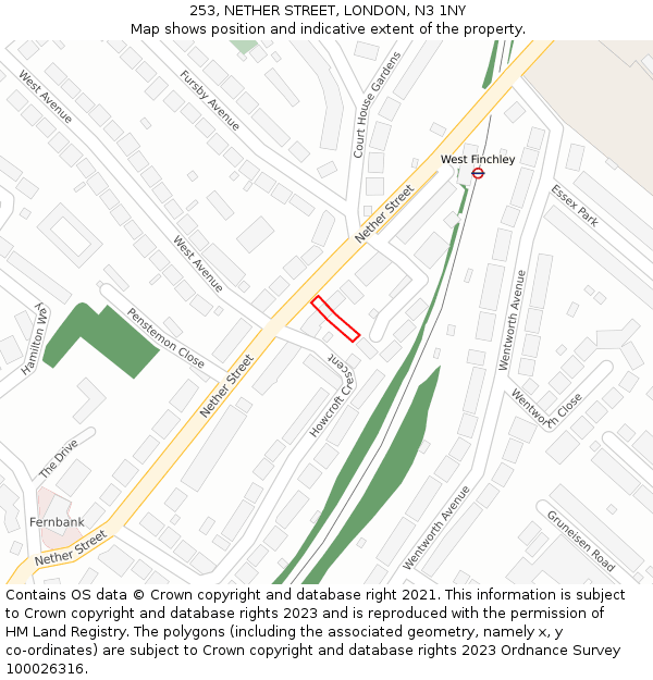 253, NETHER STREET, LONDON, N3 1NY: Location map and indicative extent of plot