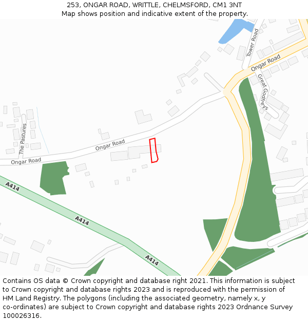 253, ONGAR ROAD, WRITTLE, CHELMSFORD, CM1 3NT: Location map and indicative extent of plot