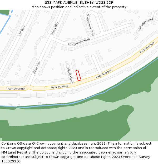 253, PARK AVENUE, BUSHEY, WD23 2DR: Location map and indicative extent of plot