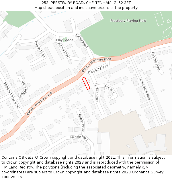 253, PRESTBURY ROAD, CHELTENHAM, GL52 3ET: Location map and indicative extent of plot