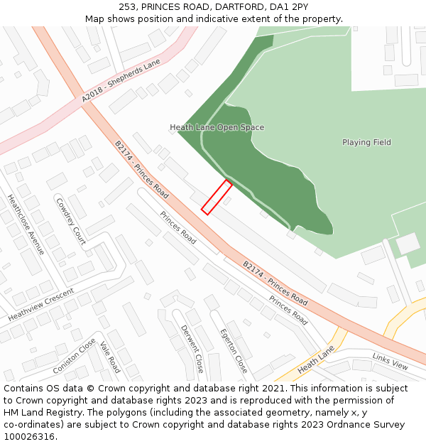 253, PRINCES ROAD, DARTFORD, DA1 2PY: Location map and indicative extent of plot