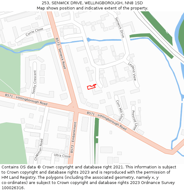 253, SENWICK DRIVE, WELLINGBOROUGH, NN8 1SD: Location map and indicative extent of plot
