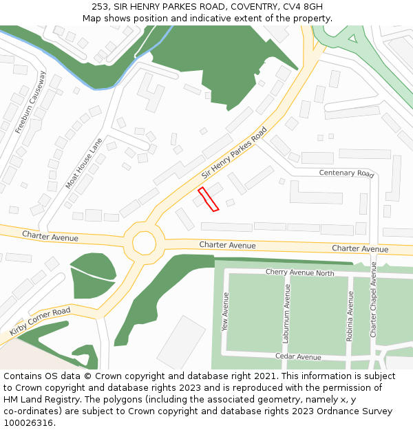 253, SIR HENRY PARKES ROAD, COVENTRY, CV4 8GH: Location map and indicative extent of plot