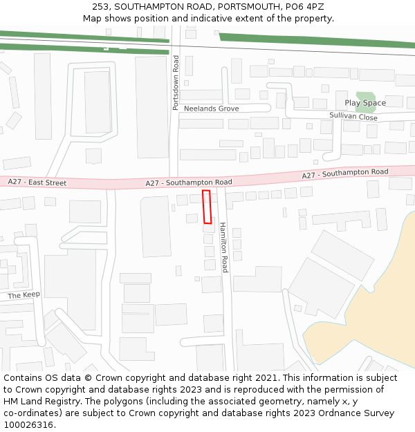 253, SOUTHAMPTON ROAD, PORTSMOUTH, PO6 4PZ: Location map and indicative extent of plot