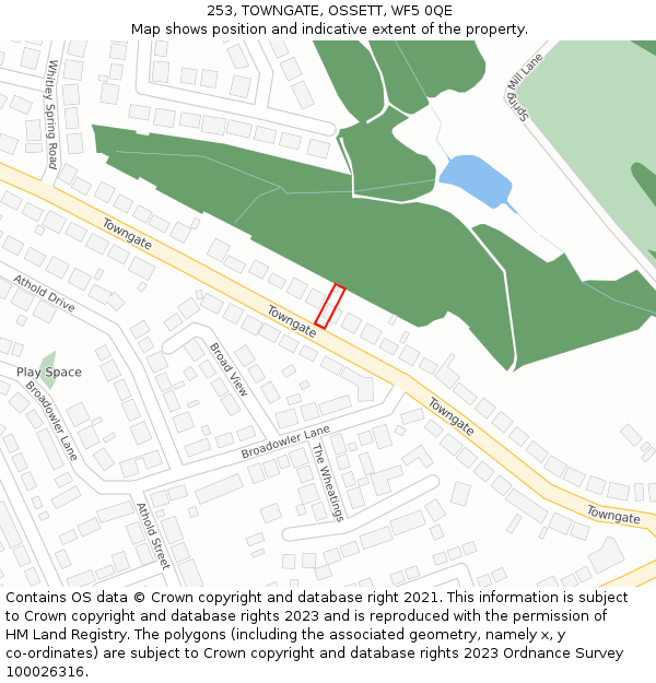 253, TOWNGATE, OSSETT, WF5 0QE: Location map and indicative extent of plot