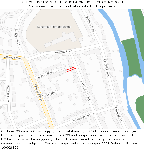 253, WELLINGTON STREET, LONG EATON, NOTTINGHAM, NG10 4JH: Location map and indicative extent of plot