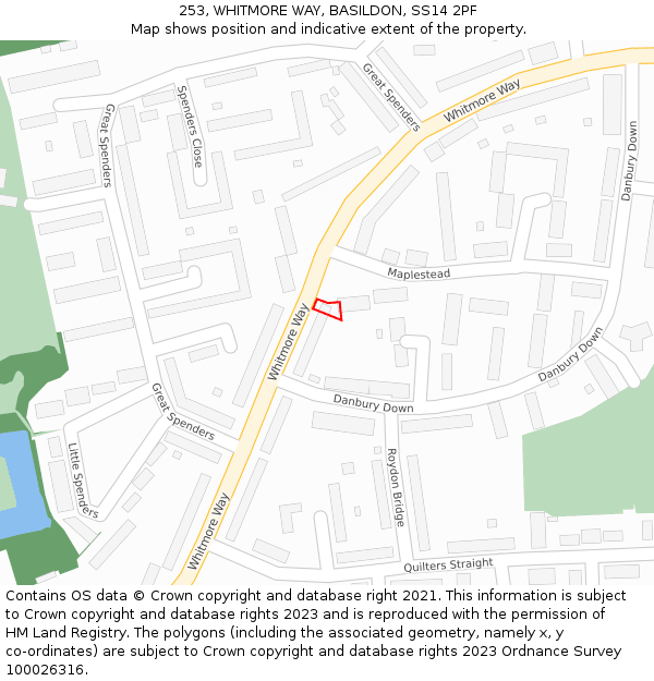 253, WHITMORE WAY, BASILDON, SS14 2PF: Location map and indicative extent of plot