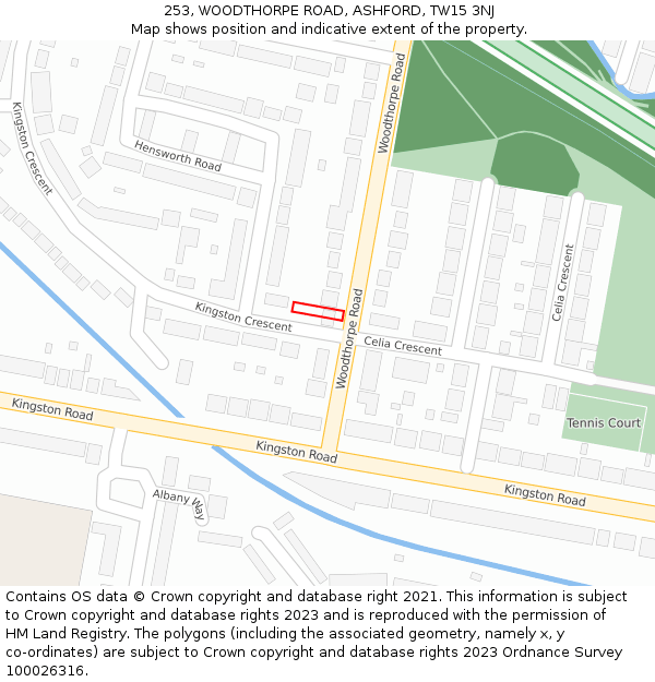 253, WOODTHORPE ROAD, ASHFORD, TW15 3NJ: Location map and indicative extent of plot