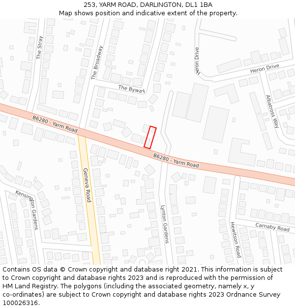 253, YARM ROAD, DARLINGTON, DL1 1BA: Location map and indicative extent of plot