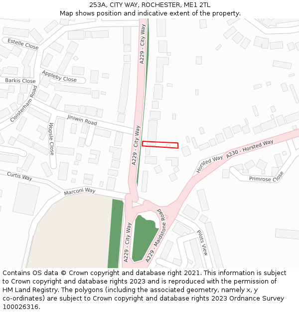 253A, CITY WAY, ROCHESTER, ME1 2TL: Location map and indicative extent of plot