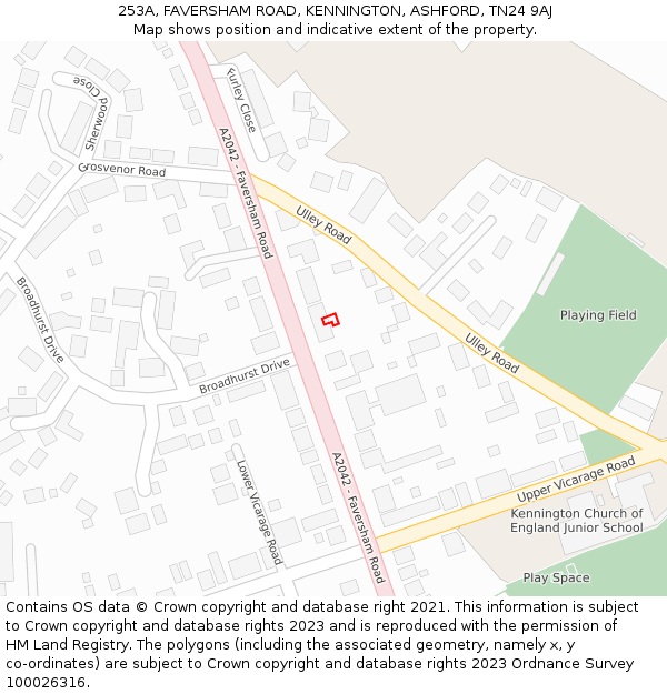 253A, FAVERSHAM ROAD, KENNINGTON, ASHFORD, TN24 9AJ: Location map and indicative extent of plot