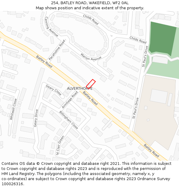 254, BATLEY ROAD, WAKEFIELD, WF2 0AL: Location map and indicative extent of plot