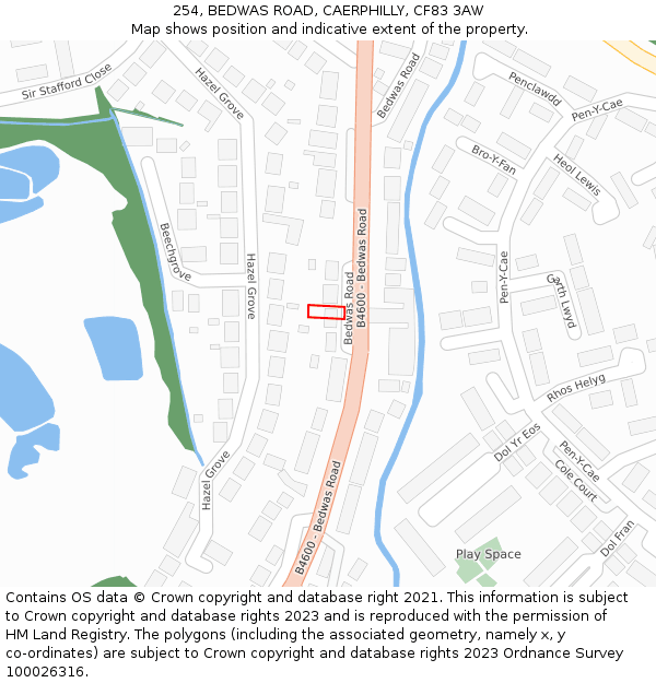 254, BEDWAS ROAD, CAERPHILLY, CF83 3AW: Location map and indicative extent of plot