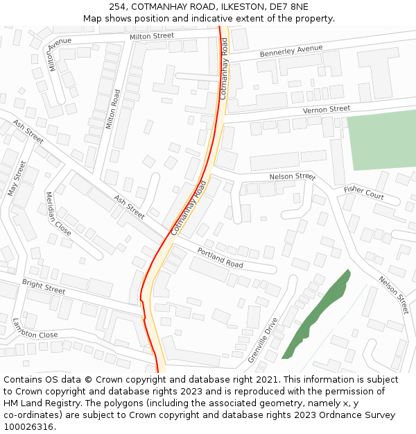 254, COTMANHAY ROAD, ILKESTON, DE7 8NE: Location map and indicative extent of plot