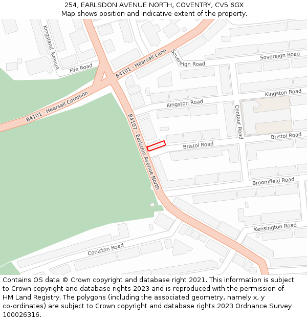 254, EARLSDON AVENUE NORTH, COVENTRY, CV5 6GX: Location map and indicative extent of plot