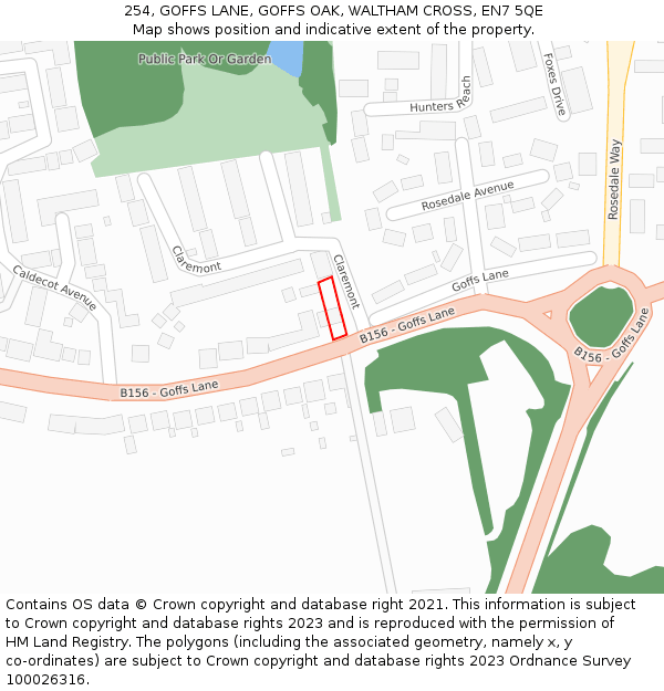 254, GOFFS LANE, GOFFS OAK, WALTHAM CROSS, EN7 5QE: Location map and indicative extent of plot