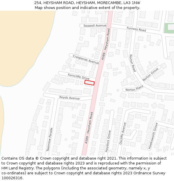 254, HEYSHAM ROAD, HEYSHAM, MORECAMBE, LA3 1NW: Location map and indicative extent of plot