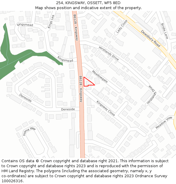254, KINGSWAY, OSSETT, WF5 8ED: Location map and indicative extent of plot