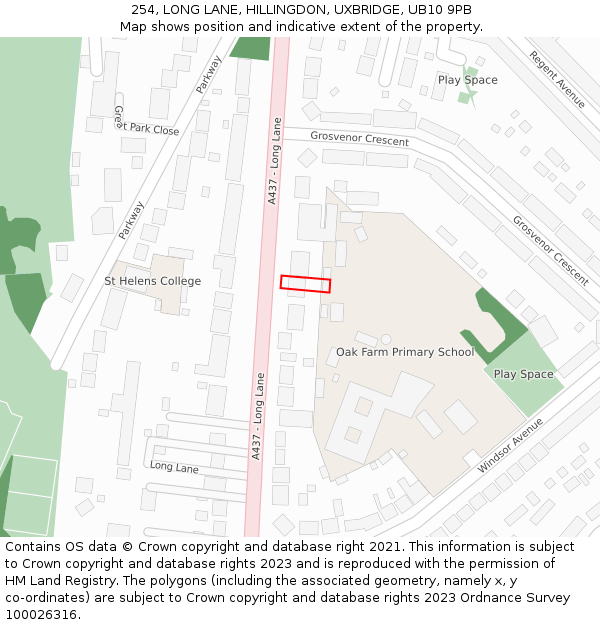 254, LONG LANE, HILLINGDON, UXBRIDGE, UB10 9PB: Location map and indicative extent of plot