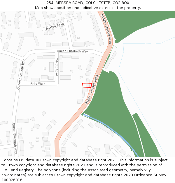 254, MERSEA ROAD, COLCHESTER, CO2 8QX: Location map and indicative extent of plot