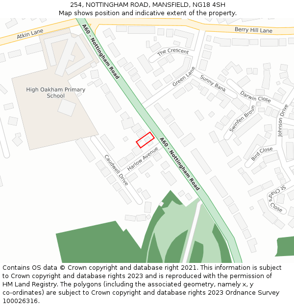 254, NOTTINGHAM ROAD, MANSFIELD, NG18 4SH: Location map and indicative extent of plot