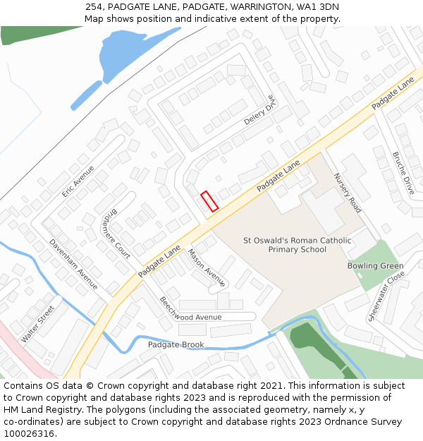 254, PADGATE LANE, PADGATE, WARRINGTON, WA1 3DN: Location map and indicative extent of plot