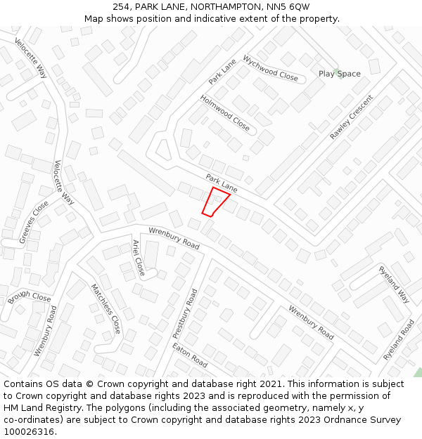 254, PARK LANE, NORTHAMPTON, NN5 6QW: Location map and indicative extent of plot