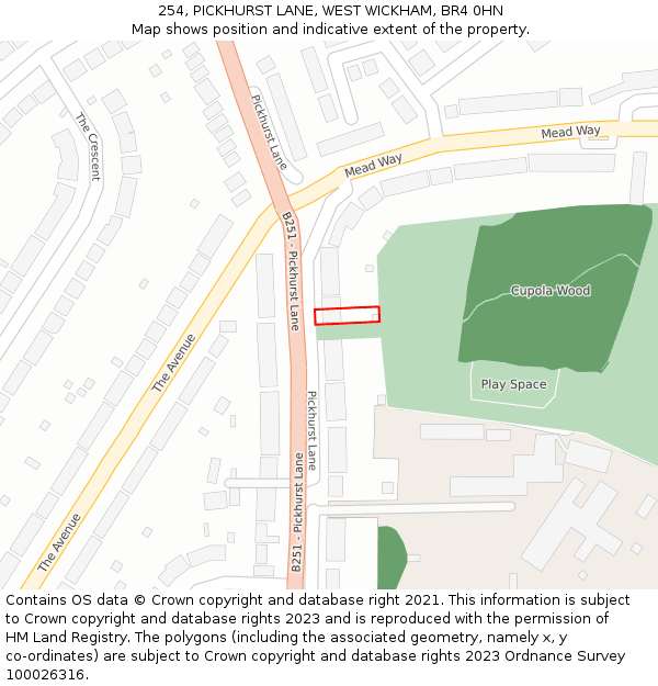 254, PICKHURST LANE, WEST WICKHAM, BR4 0HN: Location map and indicative extent of plot