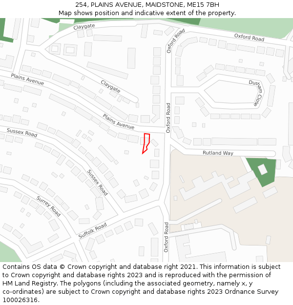 254, PLAINS AVENUE, MAIDSTONE, ME15 7BH: Location map and indicative extent of plot