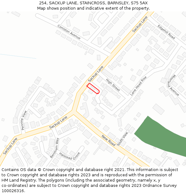 254, SACKUP LANE, STAINCROSS, BARNSLEY, S75 5AX: Location map and indicative extent of plot