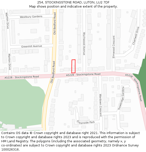 254, STOCKINGSTONE ROAD, LUTON, LU2 7DF: Location map and indicative extent of plot
