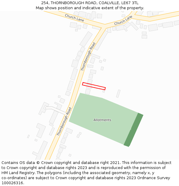 254, THORNBOROUGH ROAD, COALVILLE, LE67 3TL: Location map and indicative extent of plot