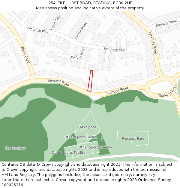 254, TILEHURST ROAD, READING, RG30 2NE: Location map and indicative extent of plot