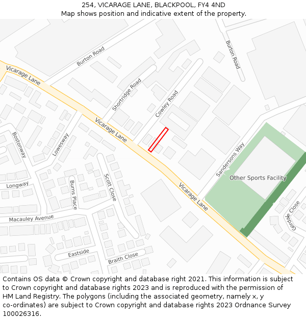 254, VICARAGE LANE, BLACKPOOL, FY4 4ND: Location map and indicative extent of plot