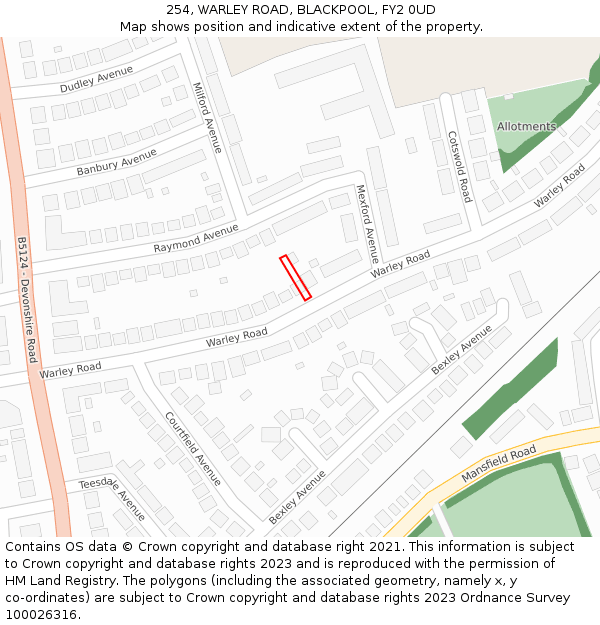 254, WARLEY ROAD, BLACKPOOL, FY2 0UD: Location map and indicative extent of plot