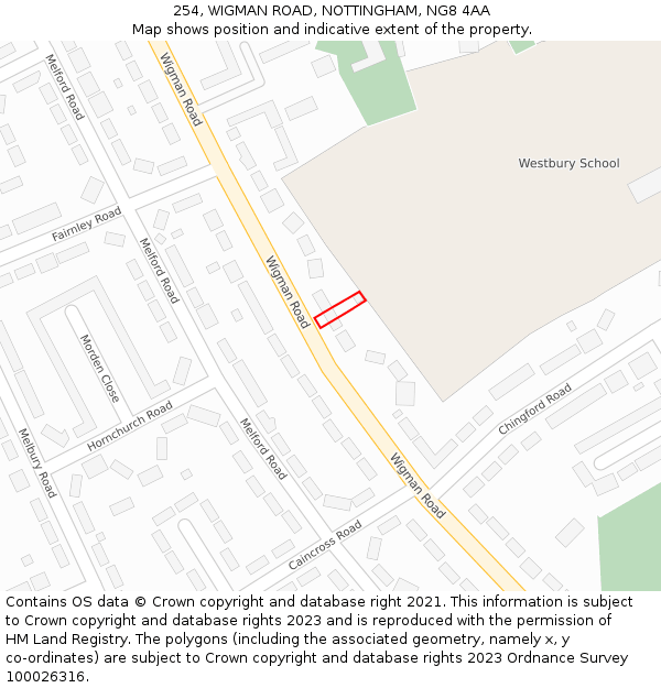 254, WIGMAN ROAD, NOTTINGHAM, NG8 4AA: Location map and indicative extent of plot