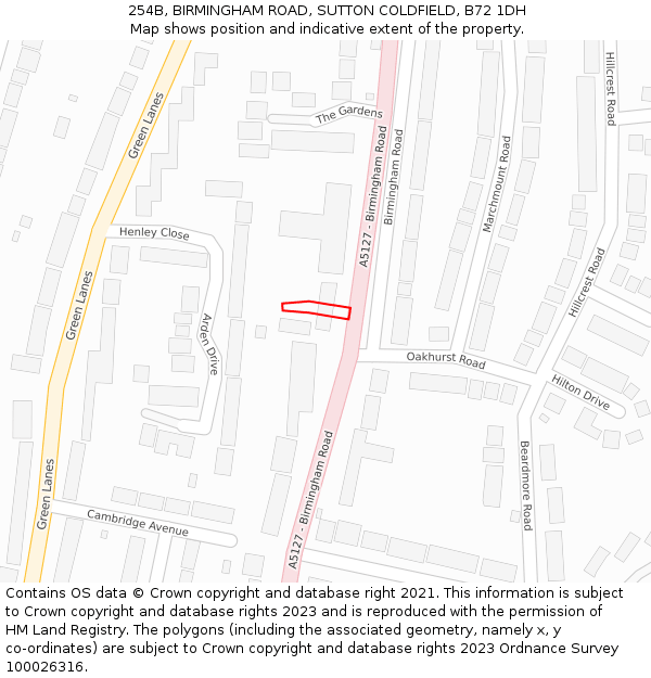 254B, BIRMINGHAM ROAD, SUTTON COLDFIELD, B72 1DH: Location map and indicative extent of plot