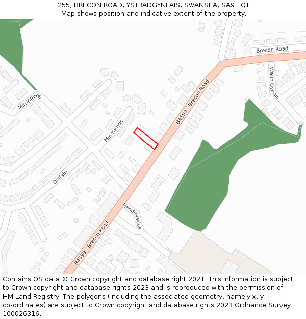255, BRECON ROAD, YSTRADGYNLAIS, SWANSEA, SA9 1QT: Location map and indicative extent of plot