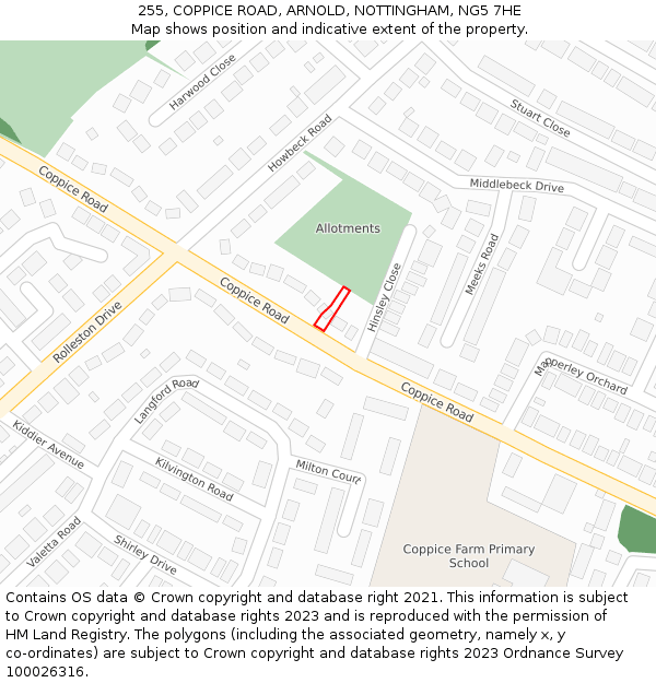 255, COPPICE ROAD, ARNOLD, NOTTINGHAM, NG5 7HE: Location map and indicative extent of plot