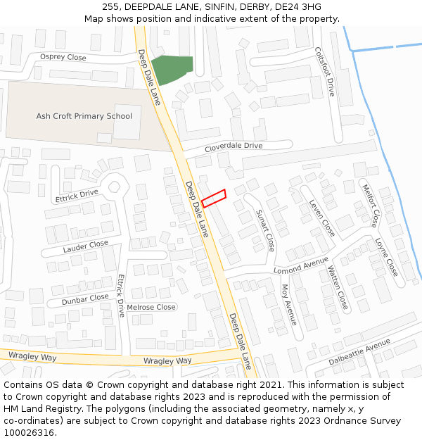 255, DEEPDALE LANE, SINFIN, DERBY, DE24 3HG: Location map and indicative extent of plot