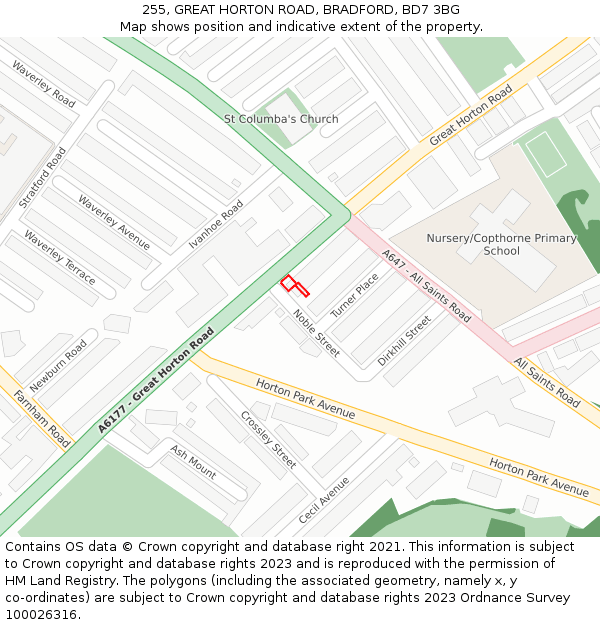 255, GREAT HORTON ROAD, BRADFORD, BD7 3BG: Location map and indicative extent of plot