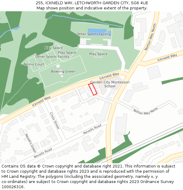 255, ICKNIELD WAY, LETCHWORTH GARDEN CITY, SG6 4UE: Location map and indicative extent of plot