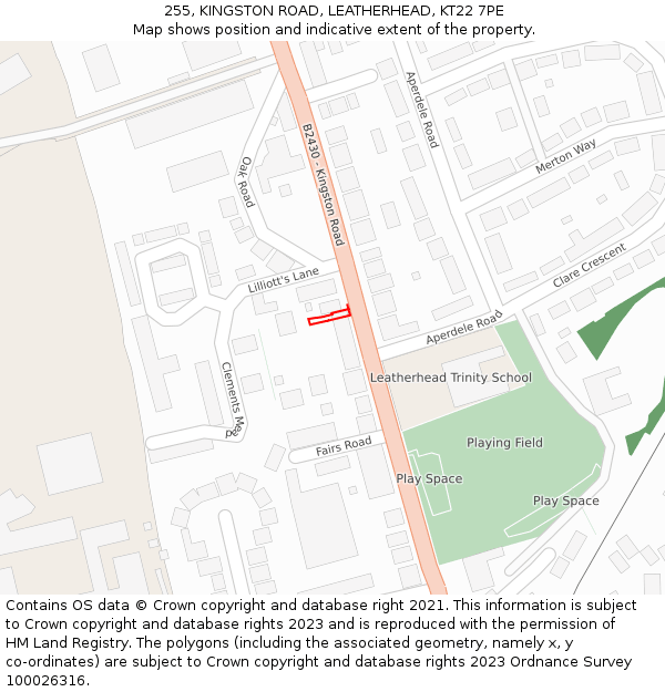 255, KINGSTON ROAD, LEATHERHEAD, KT22 7PE: Location map and indicative extent of plot