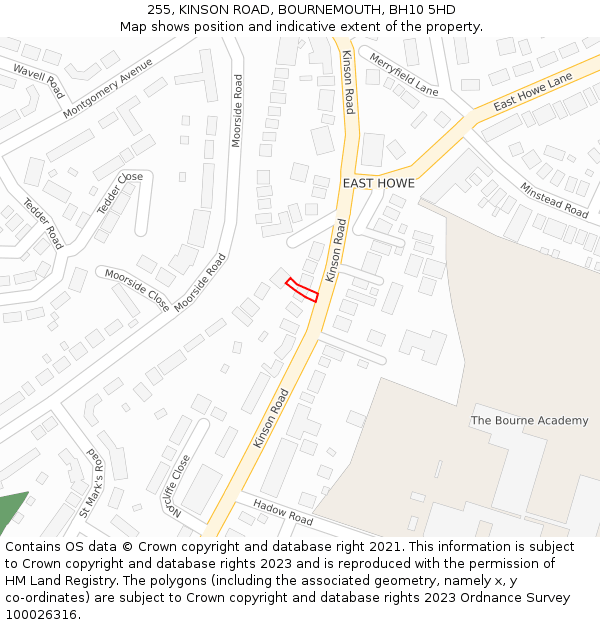 255, KINSON ROAD, BOURNEMOUTH, BH10 5HD: Location map and indicative extent of plot