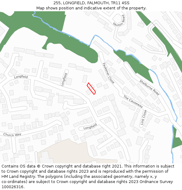 255, LONGFIELD, FALMOUTH, TR11 4SS: Location map and indicative extent of plot