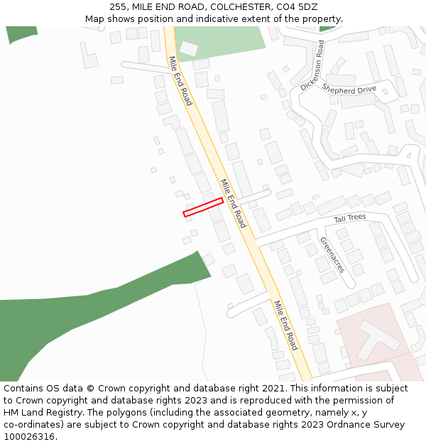 255, MILE END ROAD, COLCHESTER, CO4 5DZ: Location map and indicative extent of plot