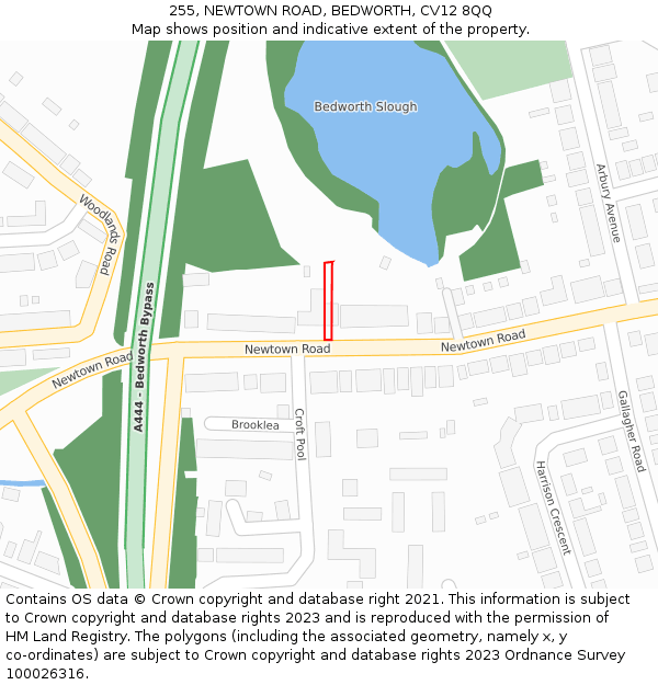 255, NEWTOWN ROAD, BEDWORTH, CV12 8QQ: Location map and indicative extent of plot